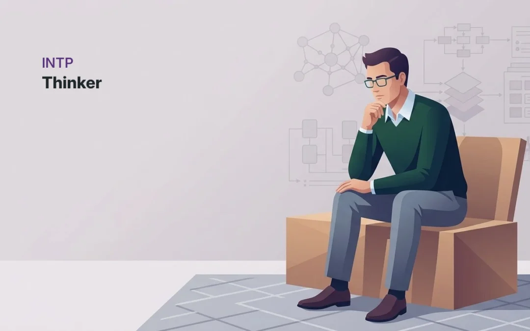 INTP personality type illustration showing a professional analyzing abstract systems and ideas
