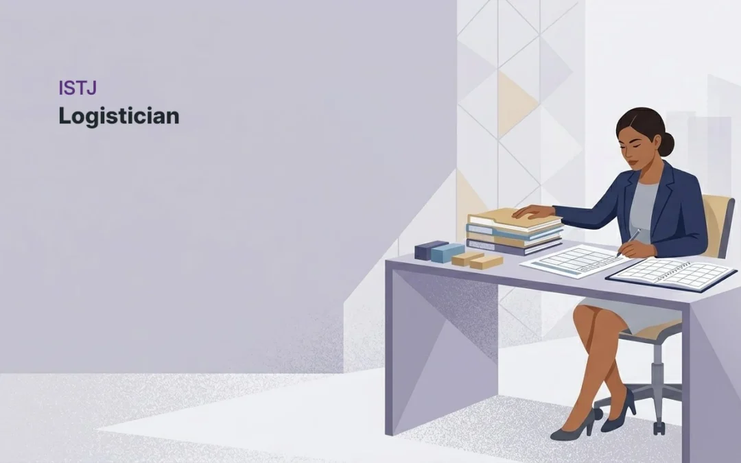 ISTJ personality type illustration showing a professional organizing structured tasks and materials
