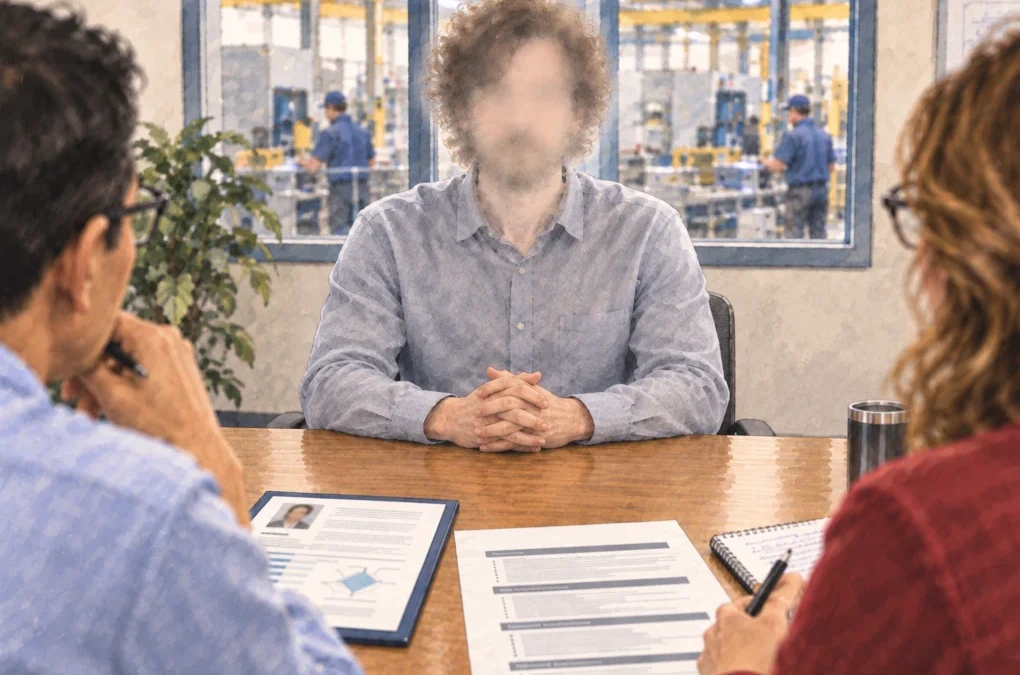 Hiring managers using a personality assessment and structured interview to evaluate a management candidate.